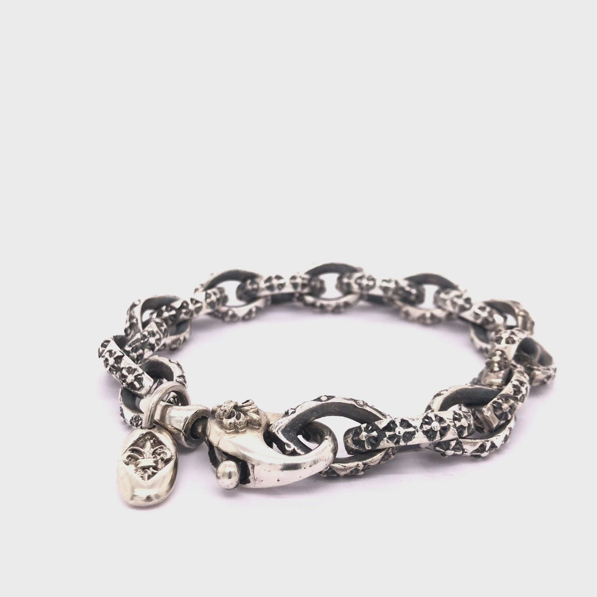 Silberarmband NAVETTE CHAIN Dekor Lilien Karabiner