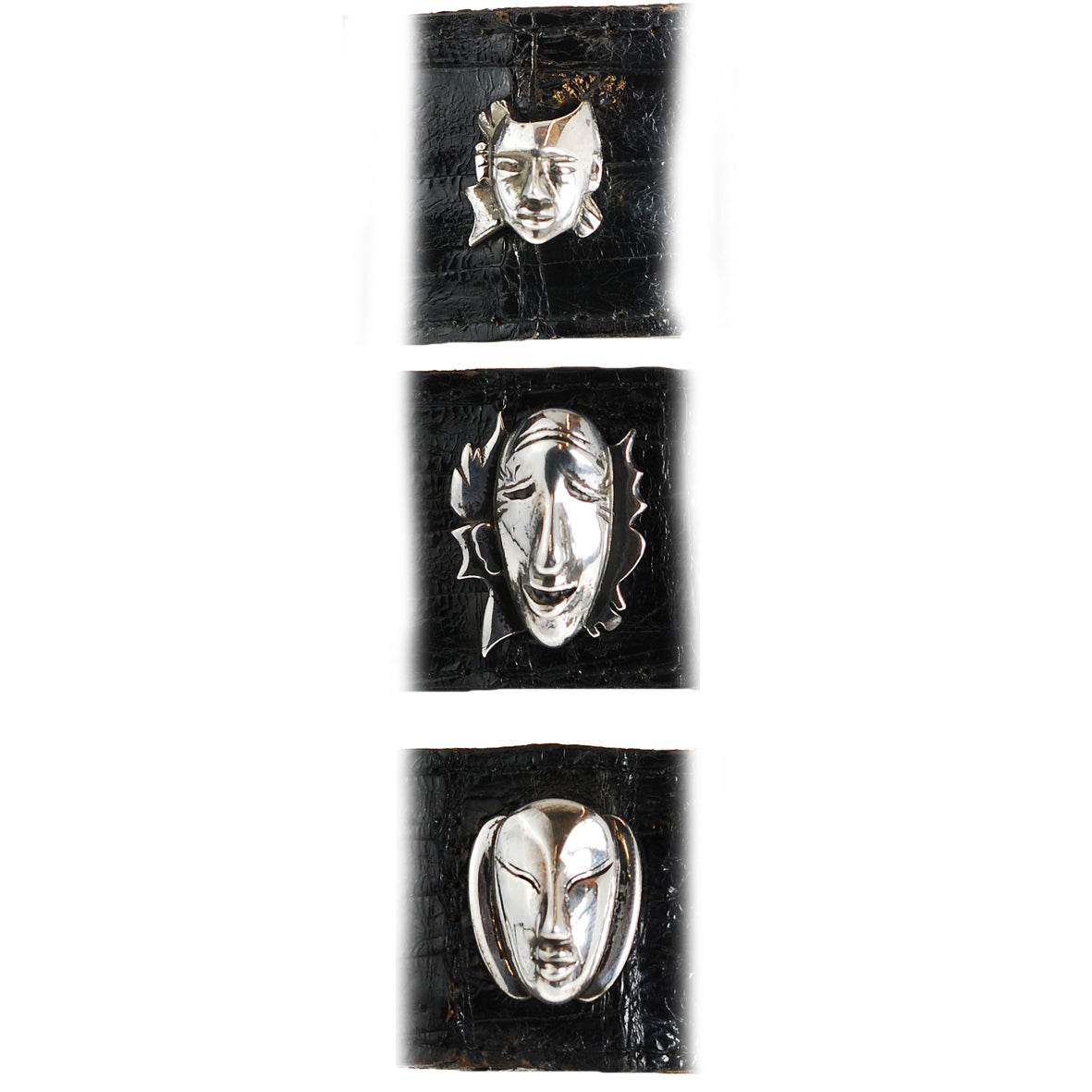 Silver Beltset CARNIVAL in VENICE with Black Croco Strap