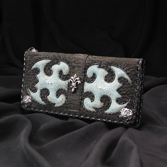 Leather Wallet with Searay Dragon and Silver Lily