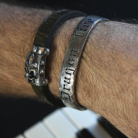 Silver-Leather Bracelet LILY and METEORITE Boxlock Faceted for 13mm leather