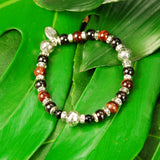 Silver and Beads Bracelet with FACETED SILVER BALLS on Rubber