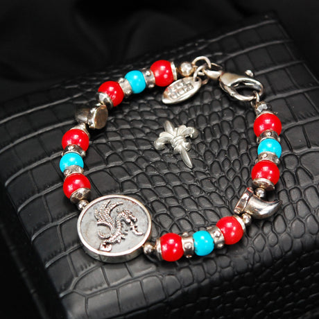 Silver Bracelet Beads DRAGON COIN and Teeth