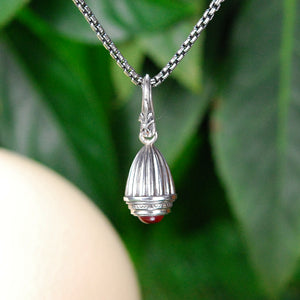 Silver Pendant Elfin King Striped Bell with Round Stone and Lily Hook