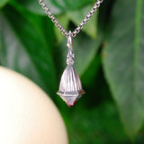 Silver Pendant Elfin King Striped Bell with Hexagon Stone and Lily Hook Red