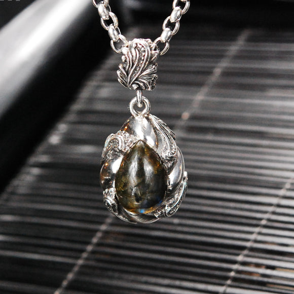 Silver Pendant MAGIC PLANT Drop and Stone