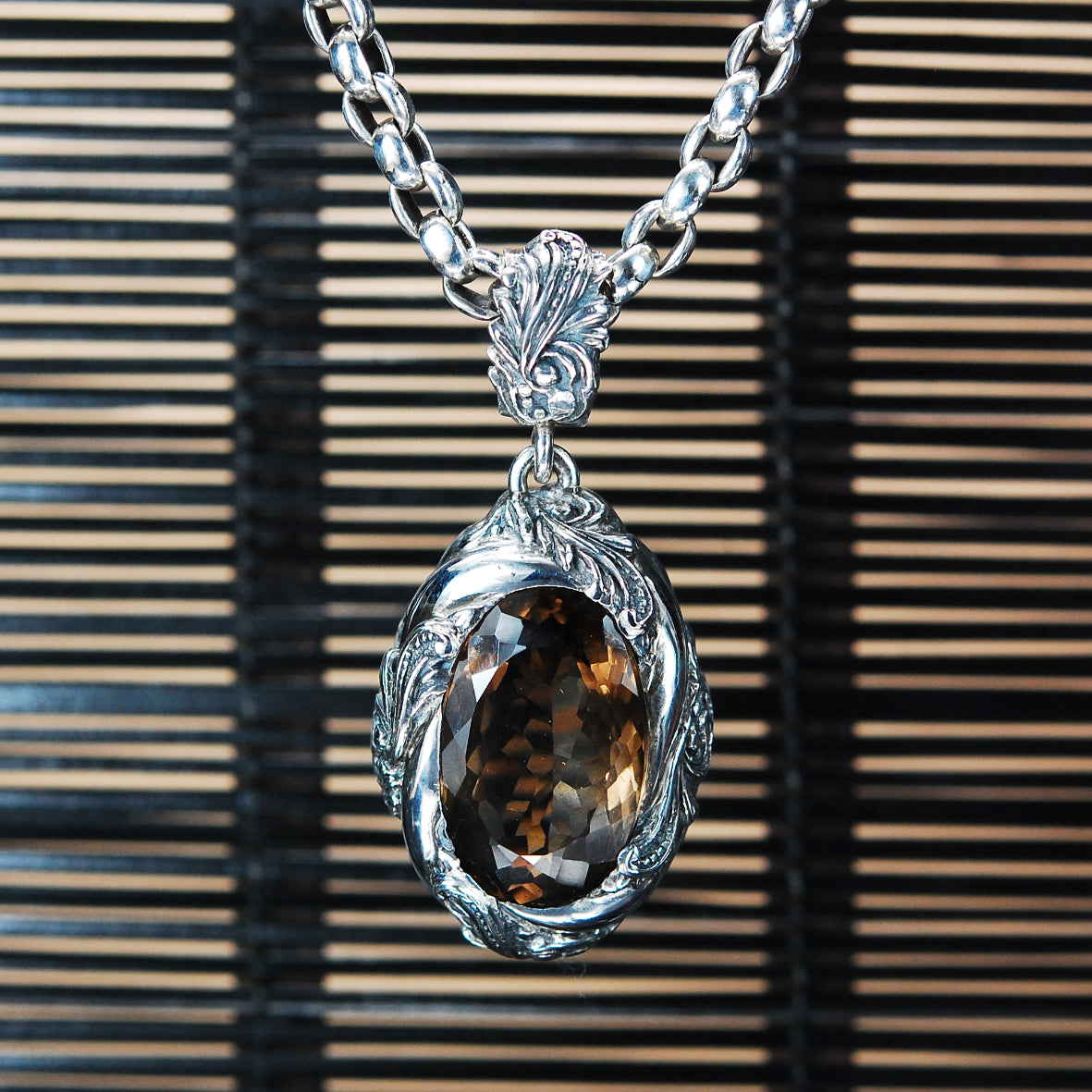 Silver Pendant Oval MAGIC PLANT and Stone