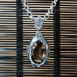Silver Pendant Oval MAGIC PLANT and Stone