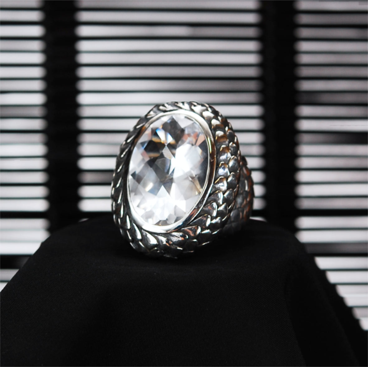 Silver Ring DRAGON SCALES with Oval Stone