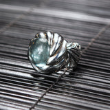 Silver Ring MAGIC PLANT Band and Aquamarine in SPIRAL Holder