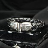 Silver Leather Bracelet CARPE DIEM Jointlock Faceted 13