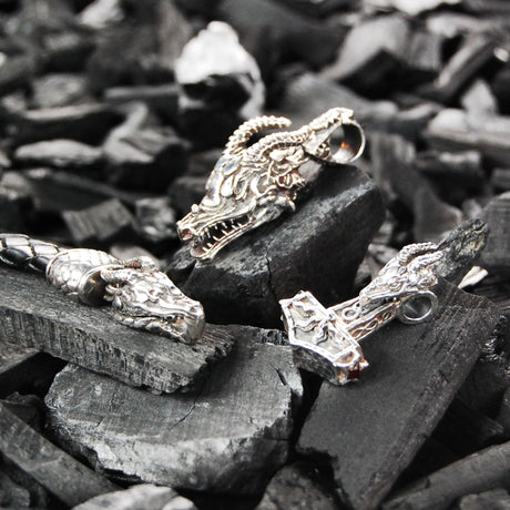 Silver Pendant DRAGON Head L with Diamond eyes