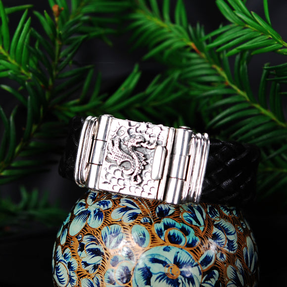 Silver Leather Bracelet DRAGON FIRE 22