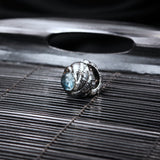 Silver Ring Hammered SPIRAL Band S and Aquamarine