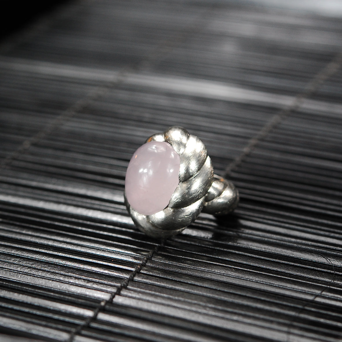 Silver Ring SPIRAL Fat Band and Oval SPIRAL Holder Rough