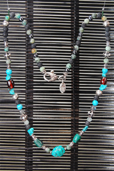 ROCKS and BEADS Necklace with Silver Tubes and Balls