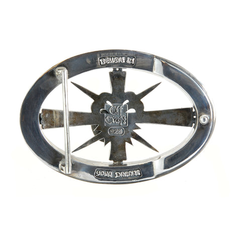 Silver Belt Buckle Elfin Oval MORNING STAR and LILY