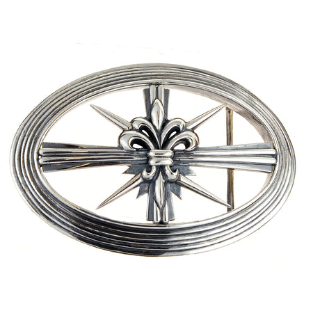 Silver Belt Buckle Elfin Oval MORNING STAR and LILY