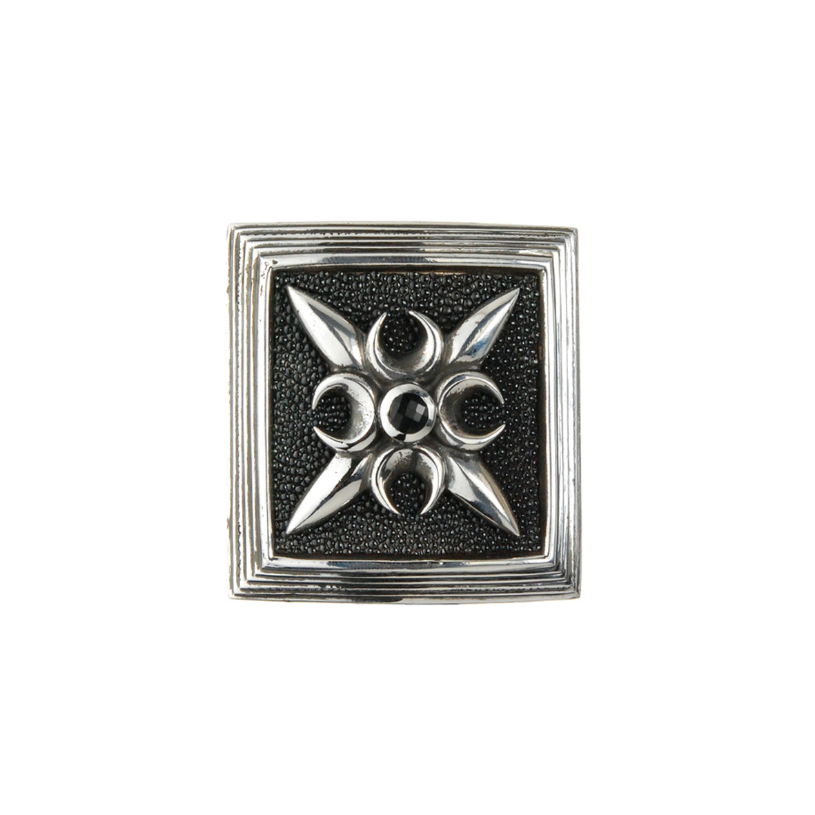 Silver Belt Buckle Caree CRESCENT STAR on Searay Leather