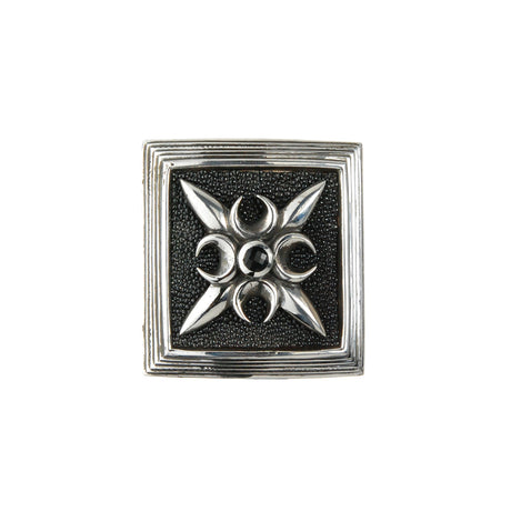 Silver Belt Buckle Caree CRESCENT STAR on Searay Leather