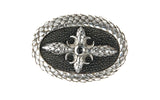 Silver Belt Buckle Oval Dragon Scales Stingray Leather and CrescentCross
