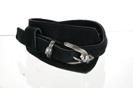 Silver Leather Bracelet Lily Buckle Tripple Wrap