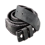 Belt Strap of NUBUK Leather with Braided Edges and Buttons 40/50 mm