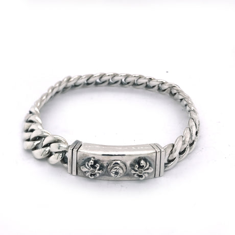 Silver Bracelet Oval STONE and LILIES Chain