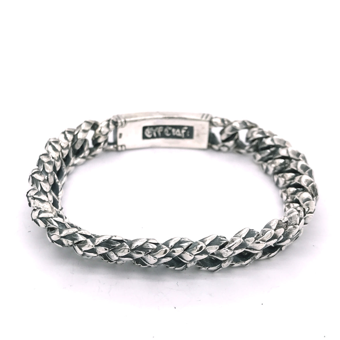 Silver Bracelet Oval Moonstone with LILIES and DRAGON SCALES Chain