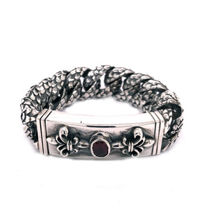 Silver Bracelet DRAGON SCALES with Oval Stone and Lilies