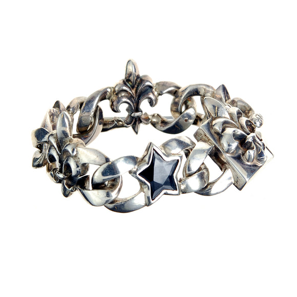 Silver Bracelet Stars and Lilies on Chain M of diff. zirkonia