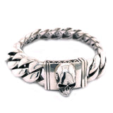 Silver Bracelet Plain Curb Chain with Skull Lock