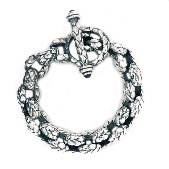 Silver Bracelet Peas Chain XL DRAGON SCALES with Loop and Lily Stick