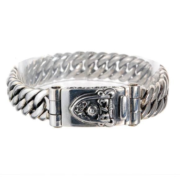 Silver Bracelet SHIELD with METEORITE Double Links Chain S