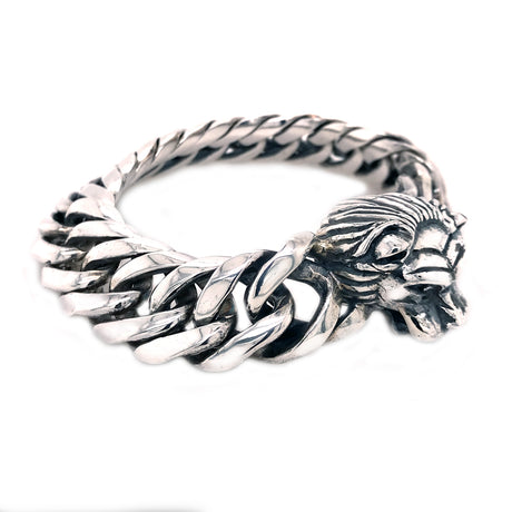 Silver Bracelet LION HEAD L Double Links Chain