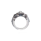Silver Ring KINGS CROWN Facetted Body Rivets Hammered Bands