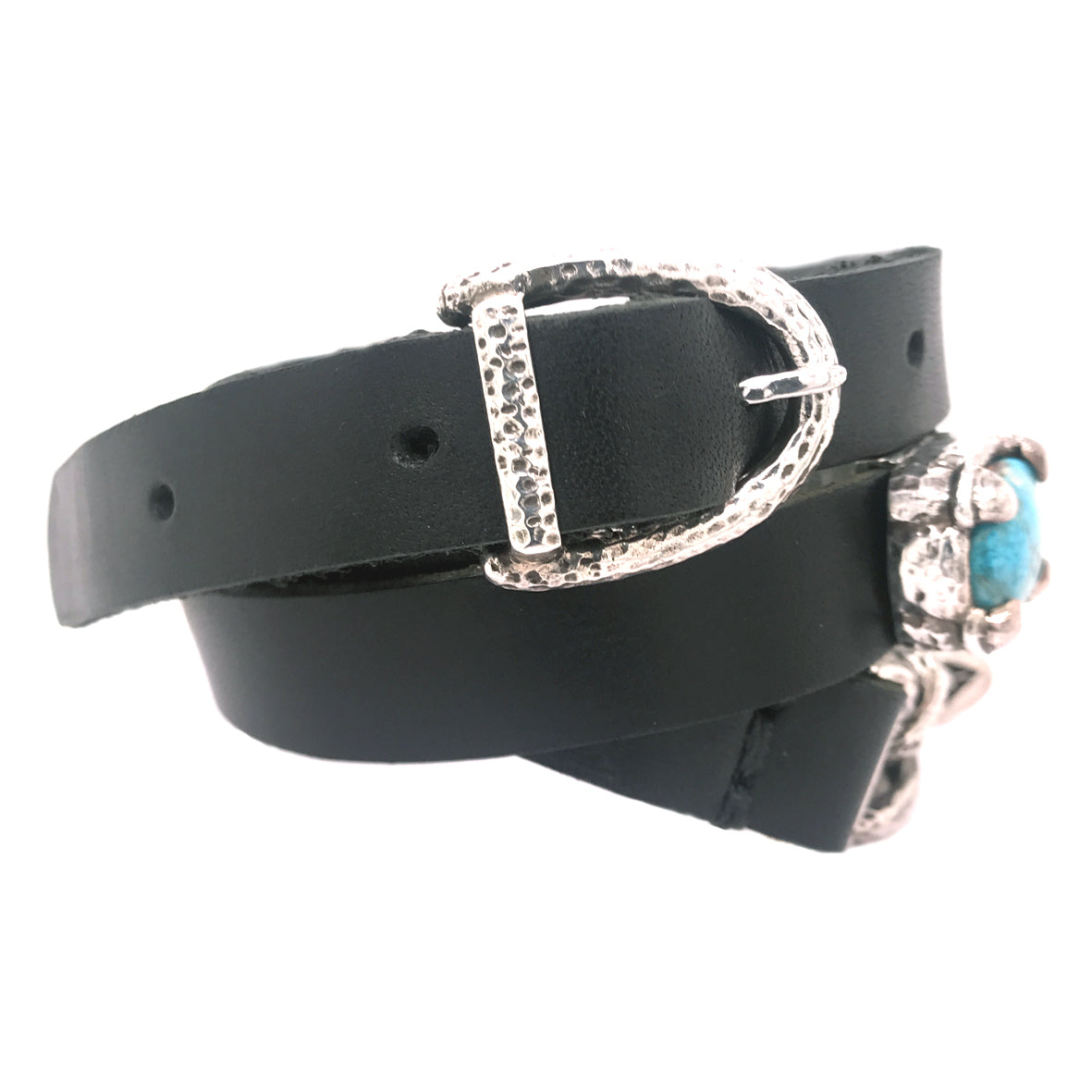 Silver-Leatherband Bracelet Chain2 and Oval Turquoise with Buckle