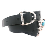 Silver-Leatherband Bracelet Chain2 and Oval Turquoise with Buckle