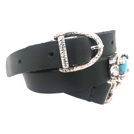 Silver-Leatherband Bracelet Chain2 and Oval Turquoise with Buckle