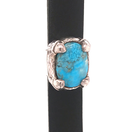 Silver-Leatherband Bracelet Chain2 and Oval Turquoise with Buckle