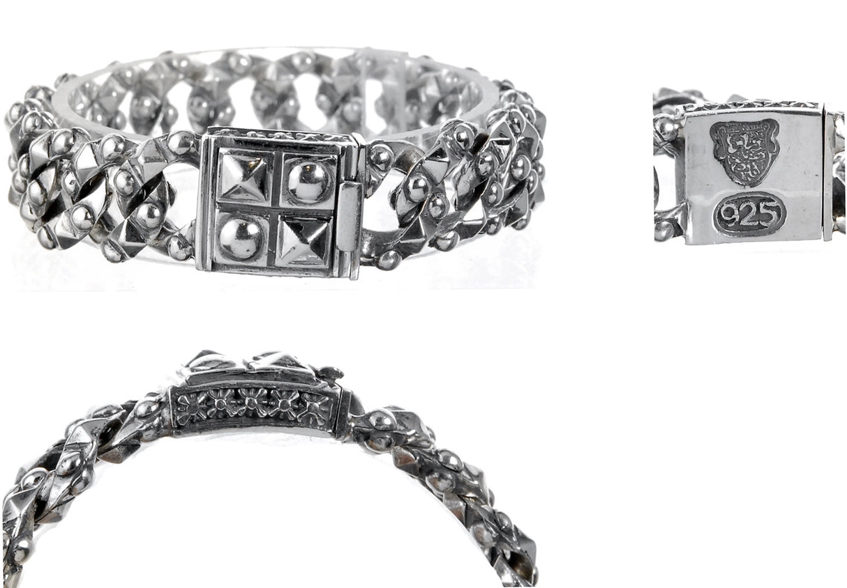Silver Bracelet SPARKS Chain with PYRAMIDES and DOMES Lock