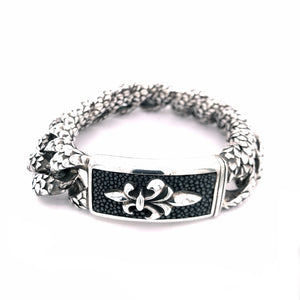 Silver Bracelet LONG LILY on SEARAY LEATHER and DRAGON SCALES