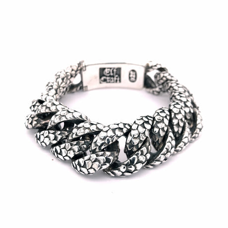 Silver Bracelet LONG LILY on SEARAY LEATHER and DRAGON SCALES