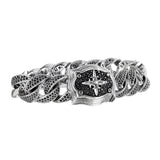 Silver Bracelet BAROQUE frame Searay CRESCENT STAR on Royal Curb Chain