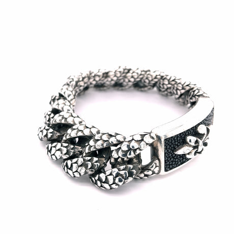 Silver Bracelet LONG LILY on SEARAY LEATHER and DRAGON SCALES
