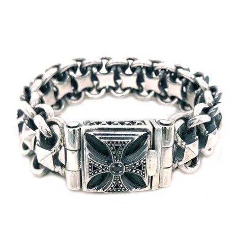 Silver Bracelet Loops and Pyramides with MALTESER CROSS Lock