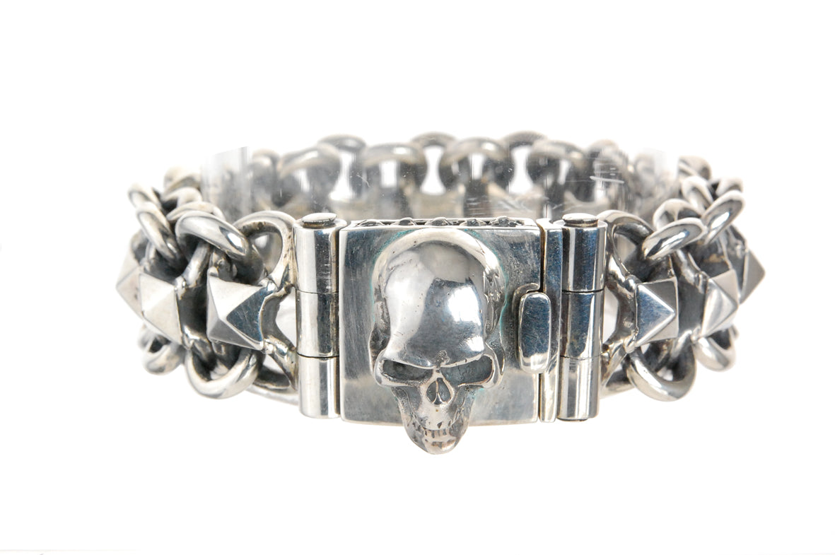 Silver Bracelet Loops and Pyramides SKULL Lock