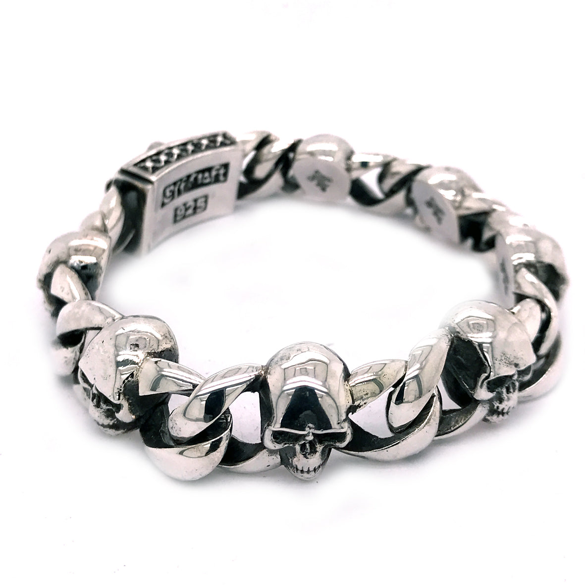 Silver Bracelet SKULL Halflinks and Lily Boxlock