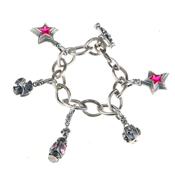 Silver BEGGING Bracelet Navette Chain with Lilystick SHOOTING STARS and Charms