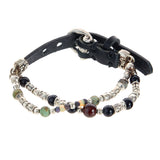 Silver Leather Bracelet TUBES and BEADS Double Strand 10