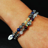 Silver Bracelet TUBES and BEADS with LILIES BALL Lapis and Labradorit and Opals